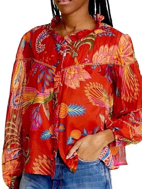 FARM Rio Tops - FARM Rio Paisley Long Sleeve Button Up Blouse, NEW